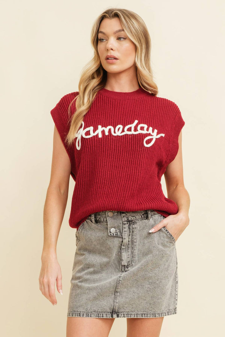 Game Day Sleeveless Sweater Top