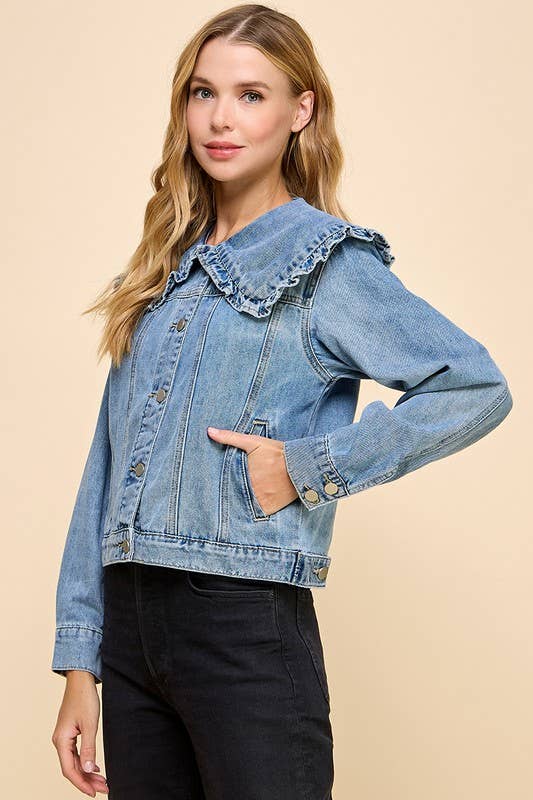 Ruffle Collared Denim Jacket