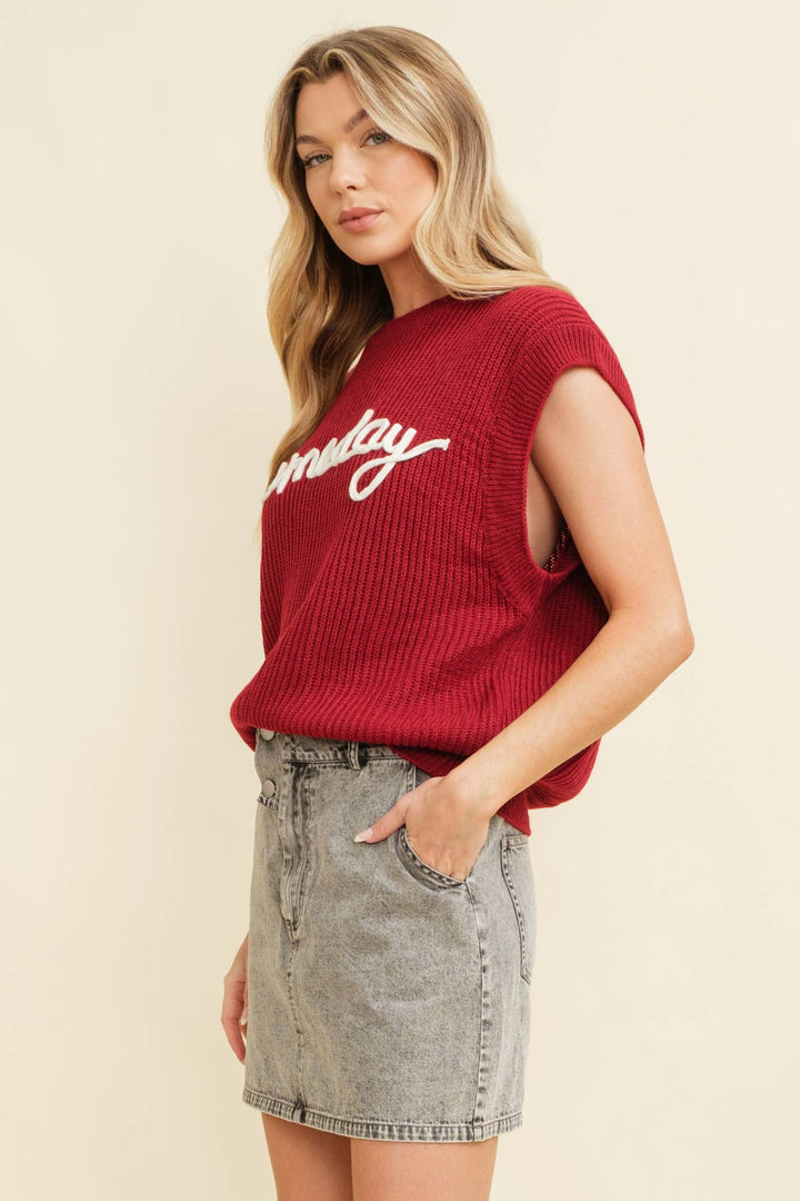 Game Day Sleeveless Sweater Top