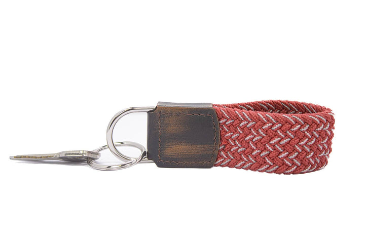 Braided Stretch Woven Crimson and White Keychain