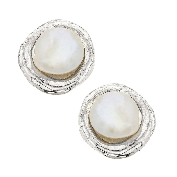 Silver with Pearl Clip Earrings