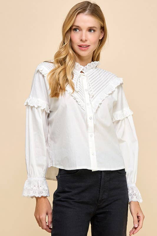 Eyelet Lace Button Up Blouse