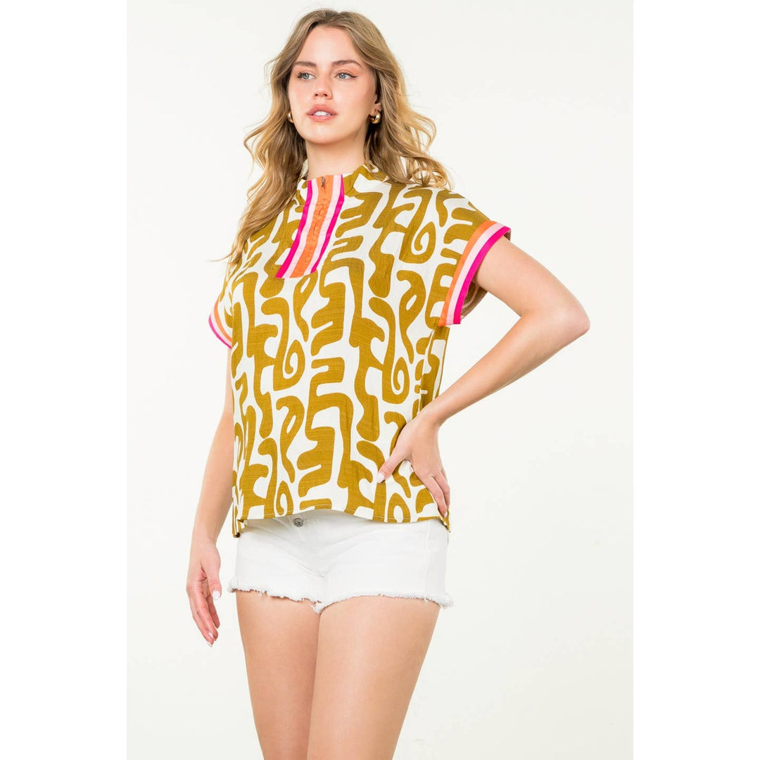 Pink Zipper Printed Top