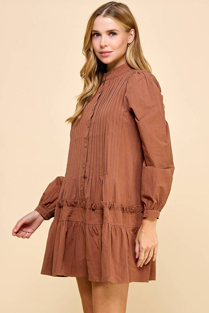 Button Down Pleated Detail Dress