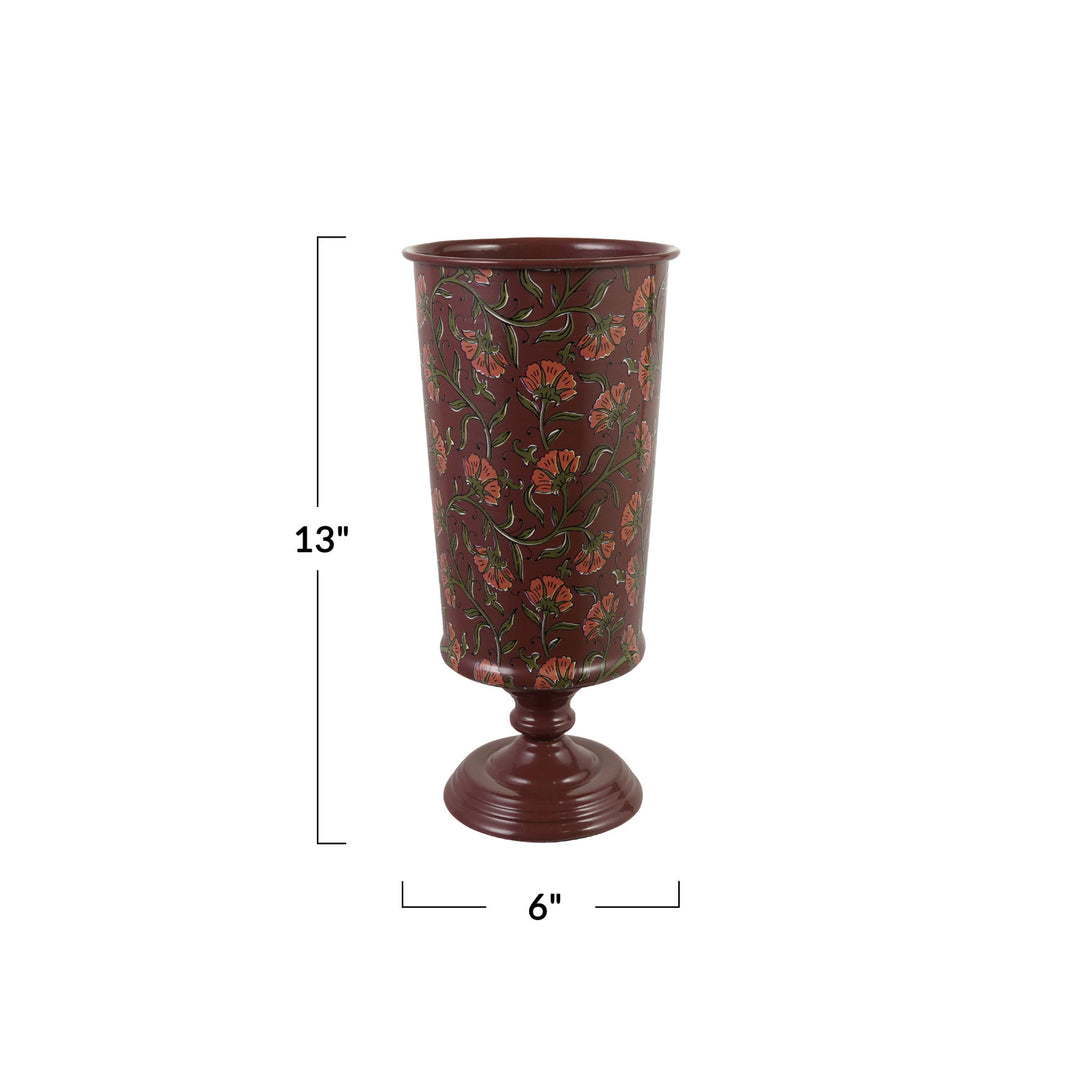 Metal Footed Vase with Floral Pattern