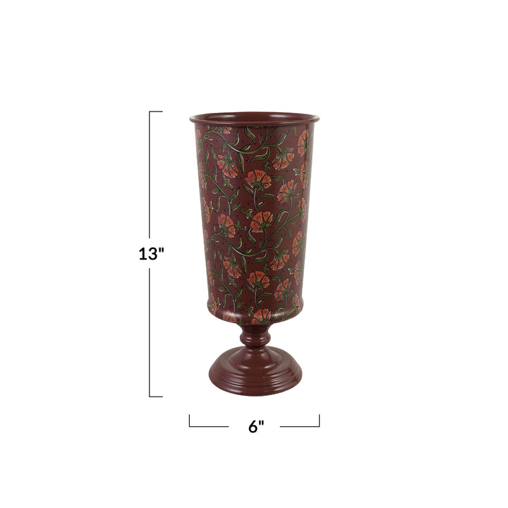 Metal Footed Vase with Floral Pattern