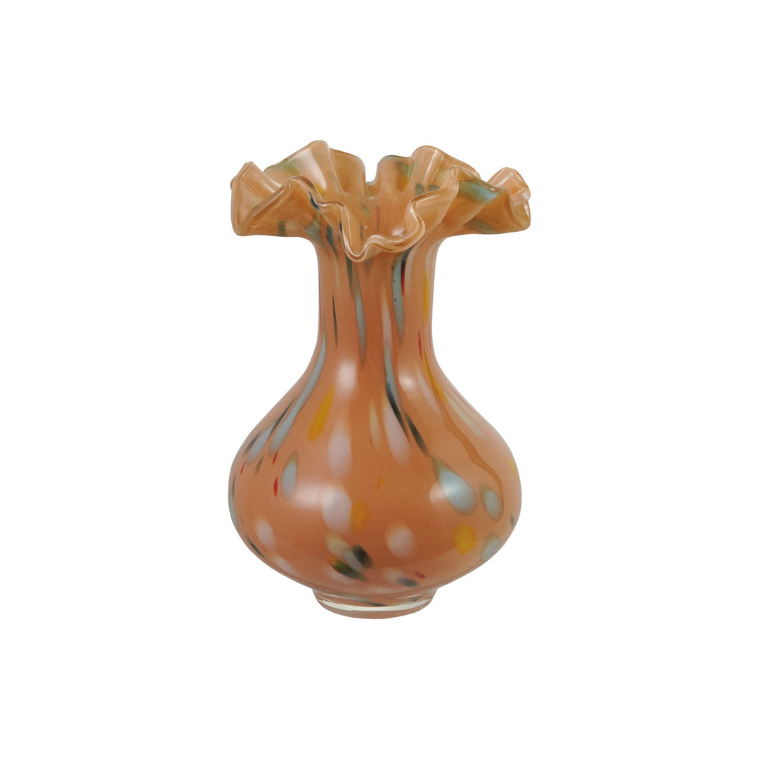 Apricot Glass Ruffled Vase