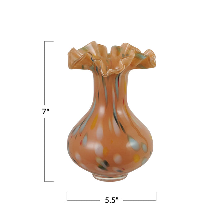Apricot Glass Ruffled Vase