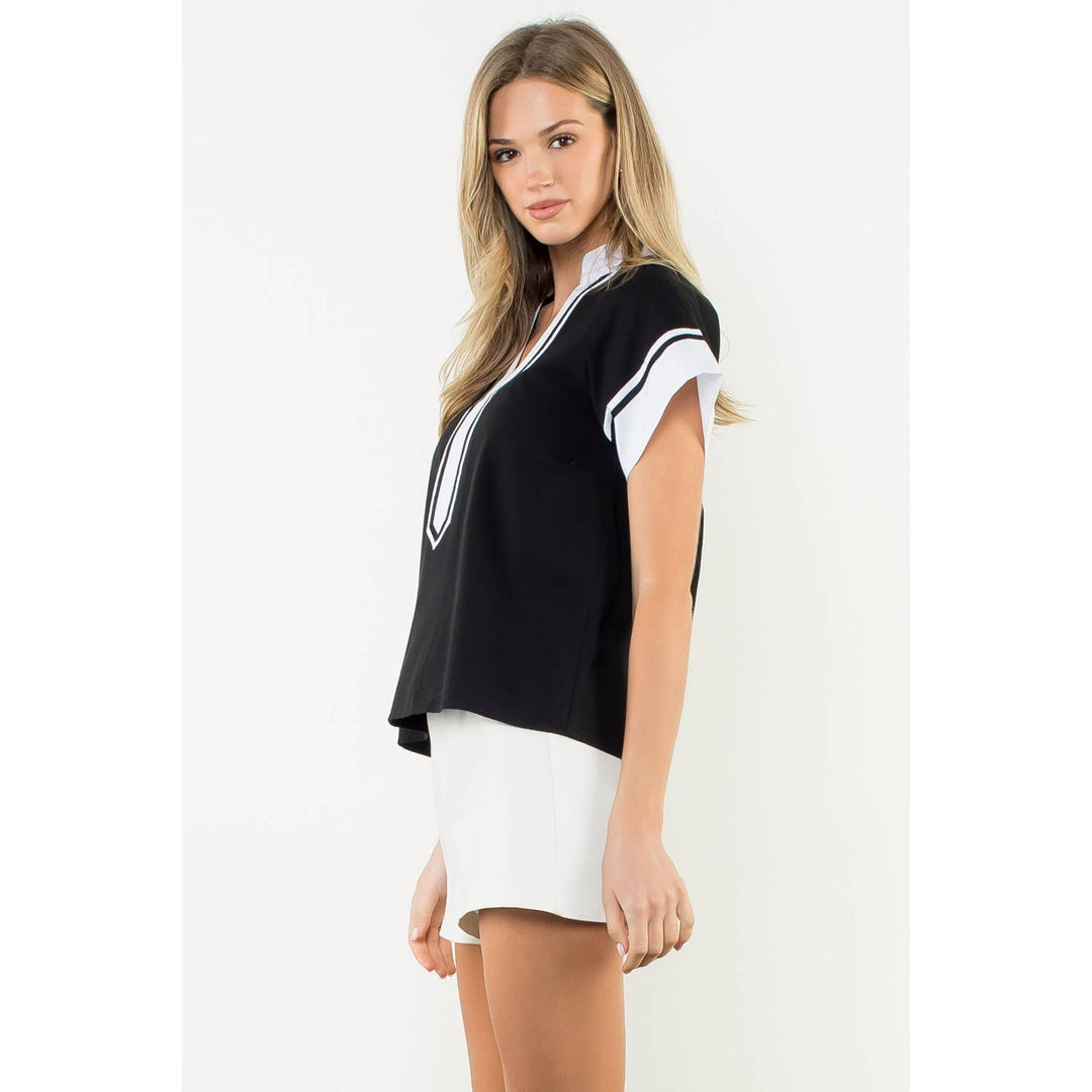 Orange Trim Short Sleeve Top