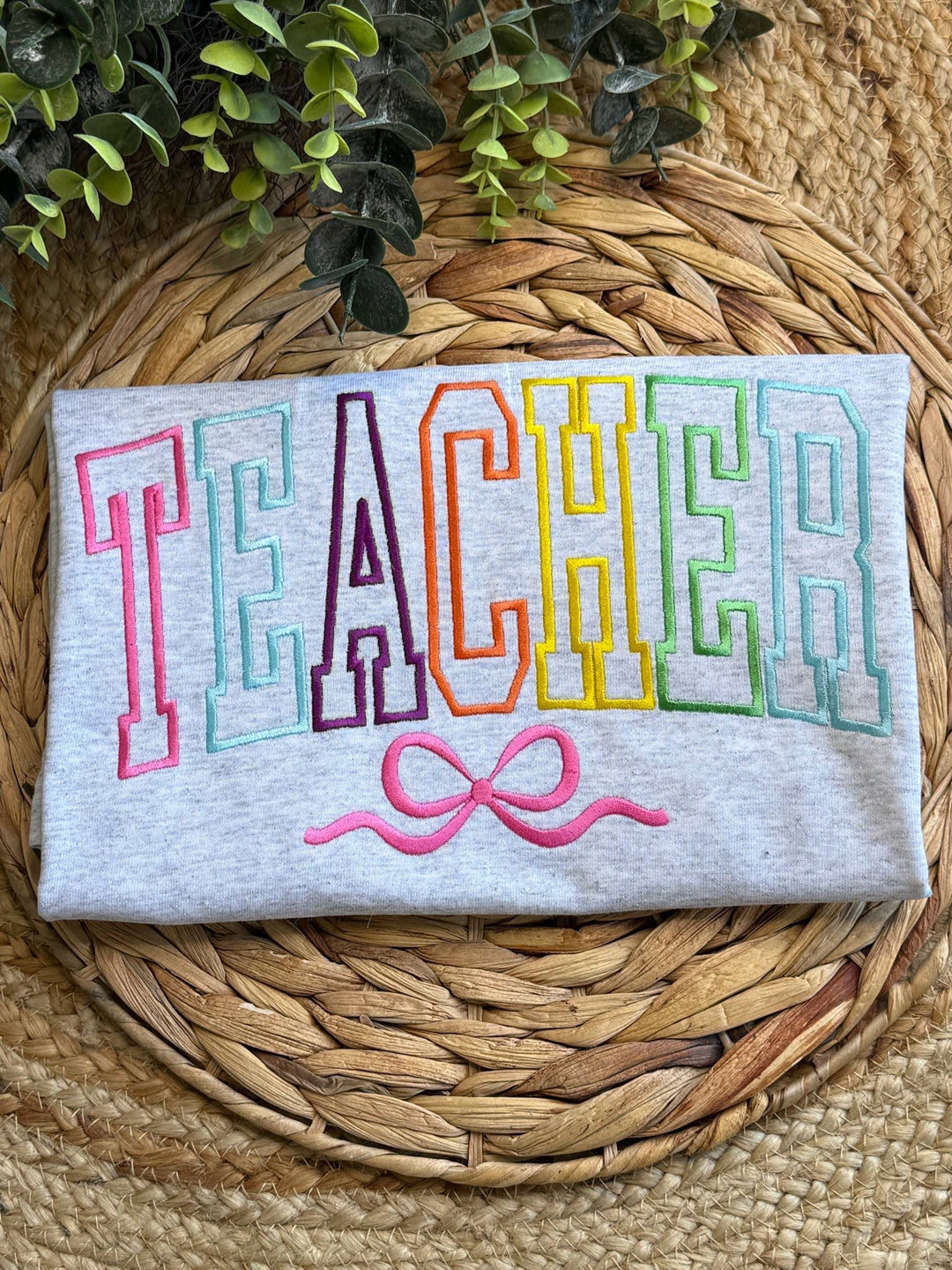 Colorful Teacher Bow Embroidered Tee