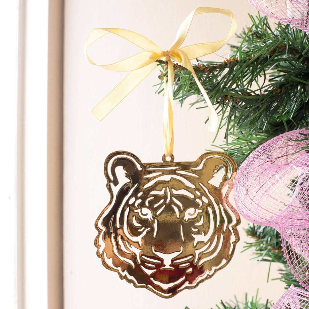 Tiger Face Ornament   Gold