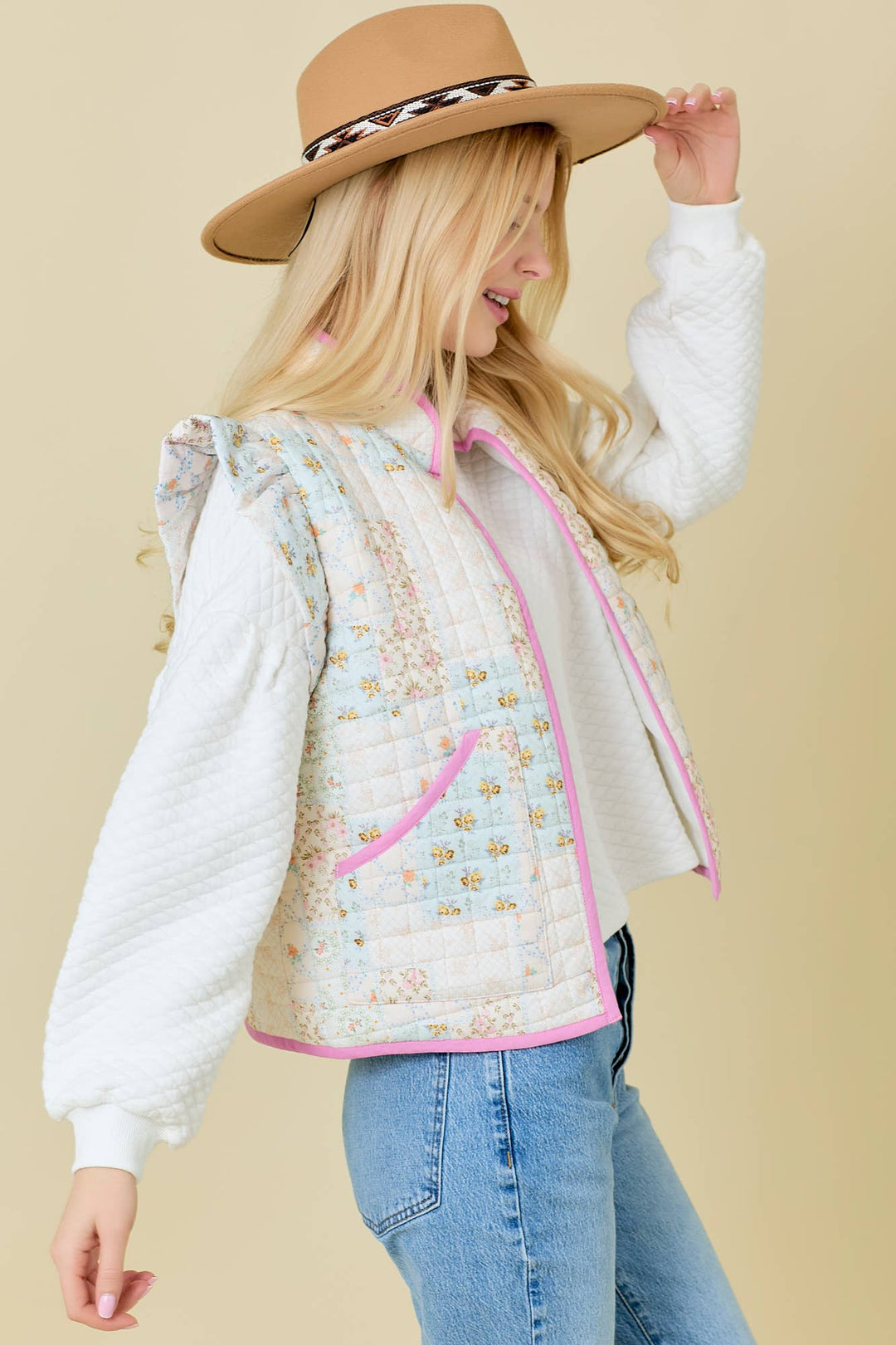 Quilted Ruffle Vest