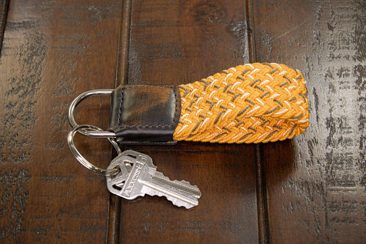 Braided Stretch Woven Orange and Gray Keychain