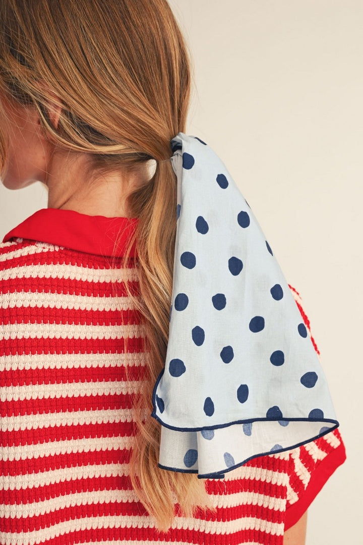 Blue Silk Polka Dot Scarf