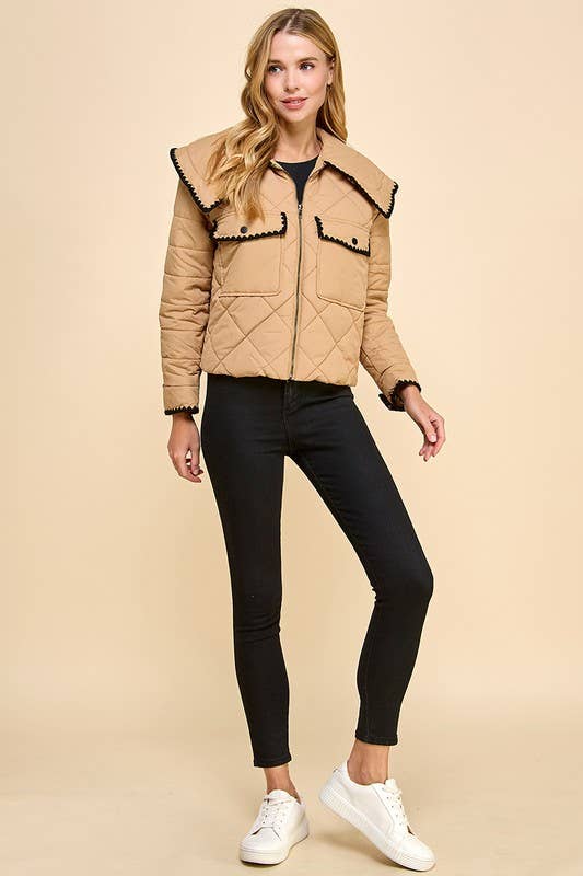 Front Zipper Quilted Puffer Jacket