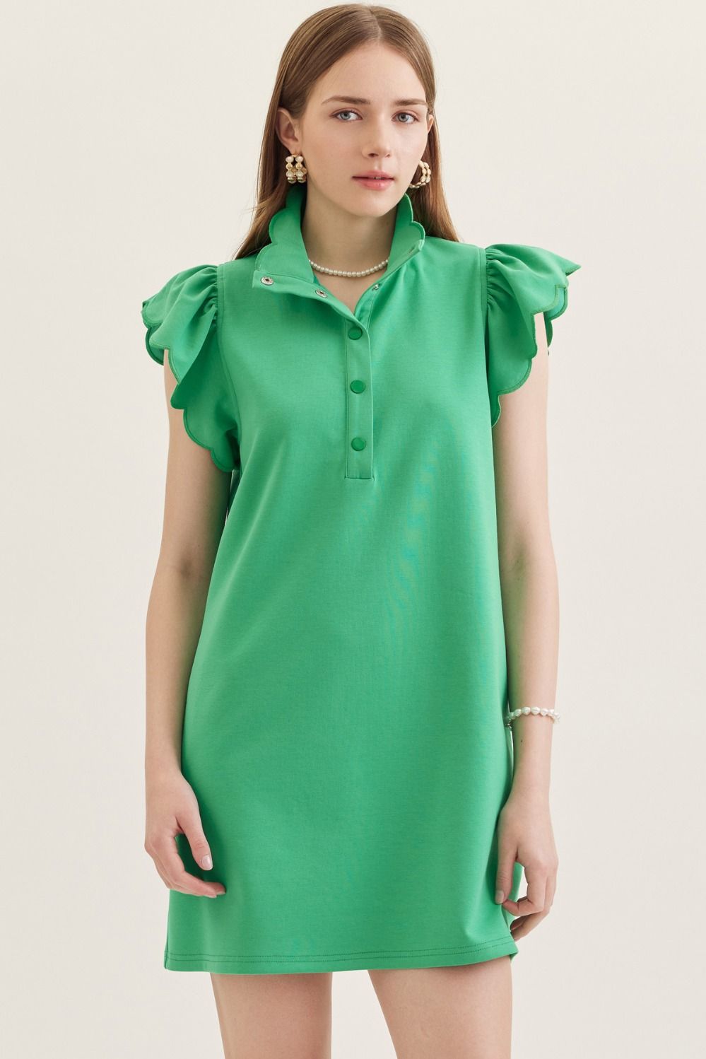Scallop Flutter Sleeve Dress