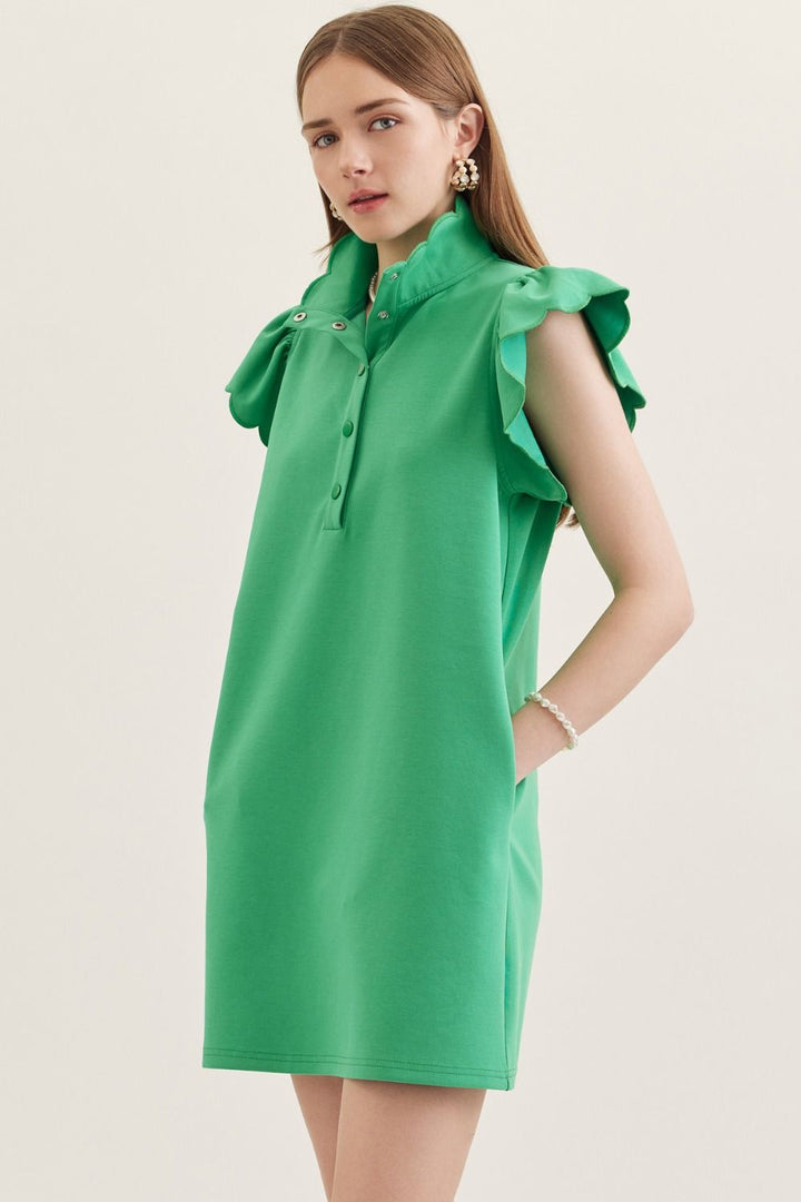 Scallop Flutter Sleeve Dress