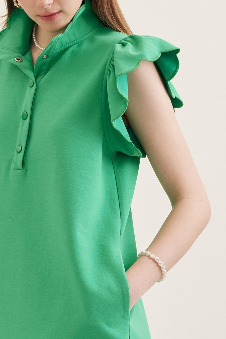 Scallop Flutter Sleeve Dress