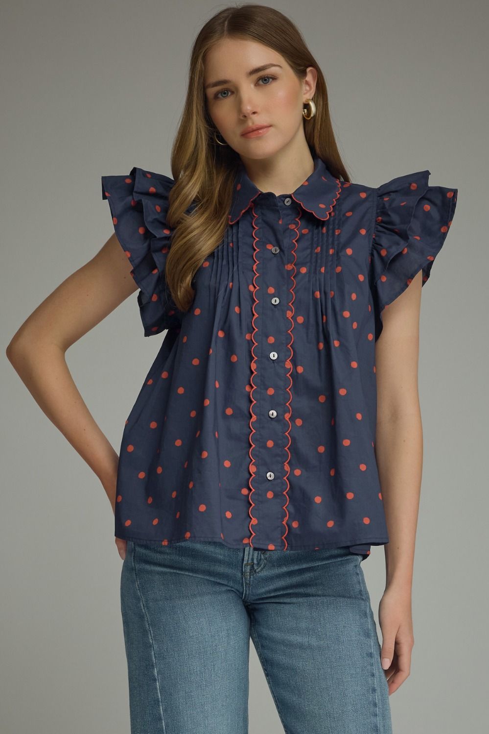 Navy & Red Polka Dot Top