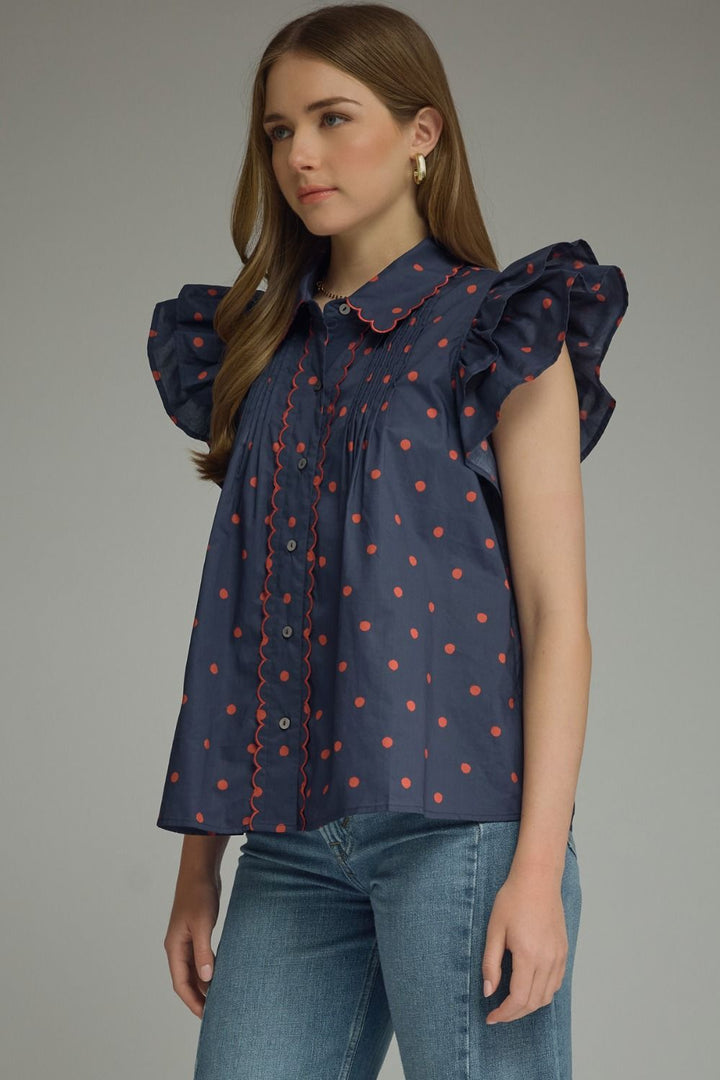 Navy & Red Polka Dot Top