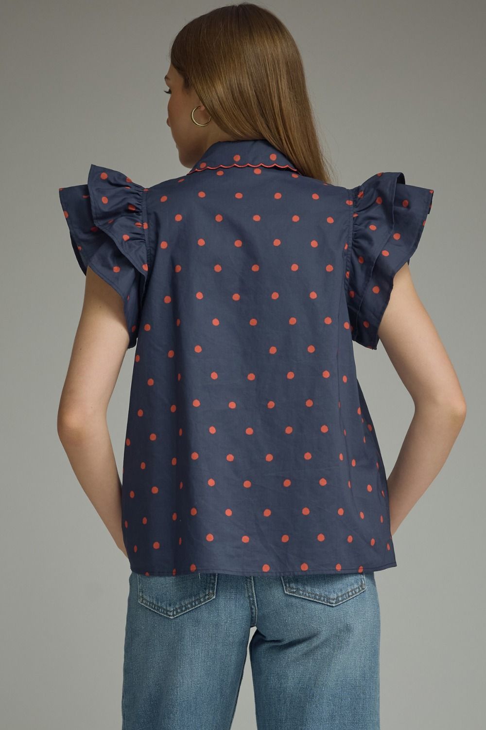 Navy & Red Polka Dot Top