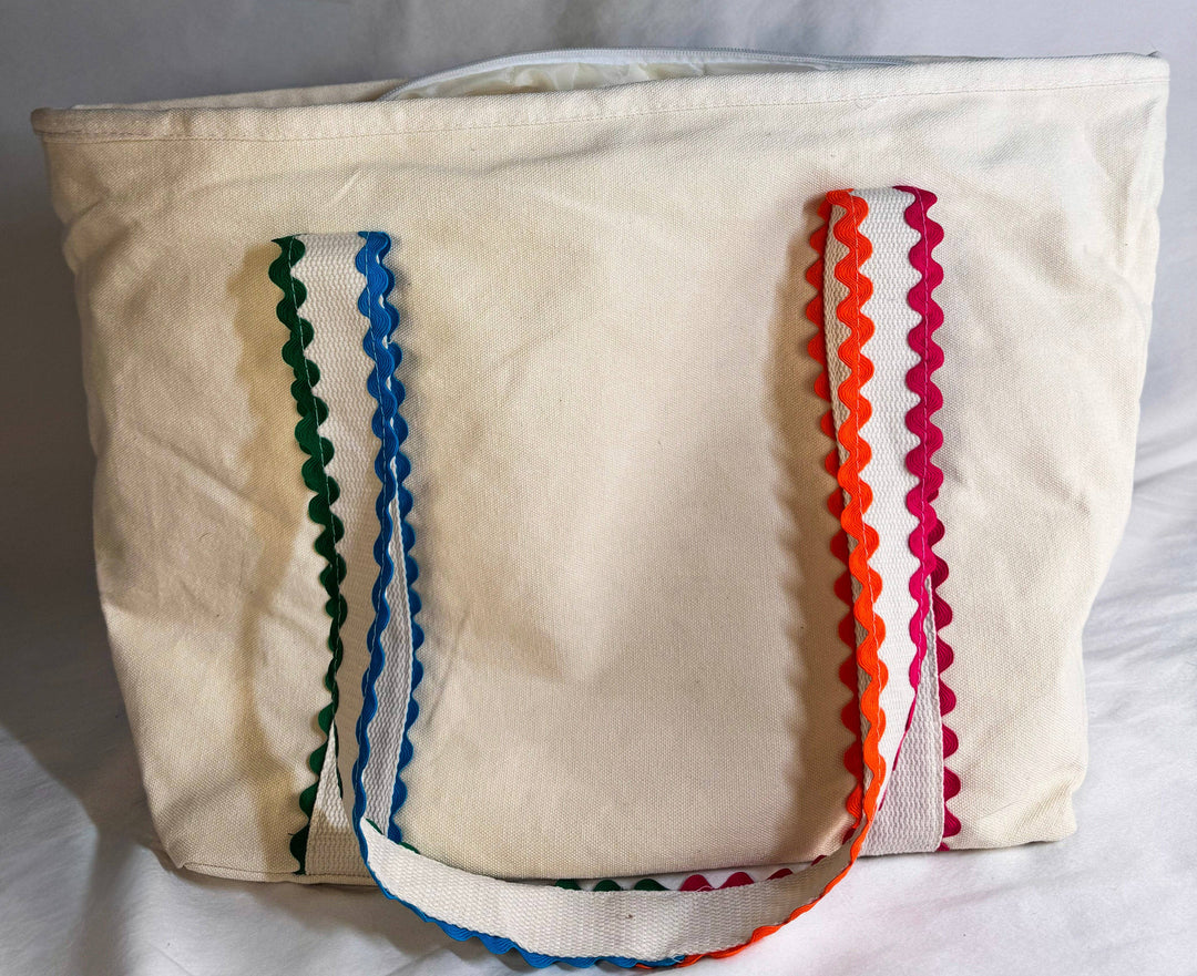 NDLPT Canvas Project Tote | Embroidered Needlepoint Tote Bag | Lightweight Zippered Carryall