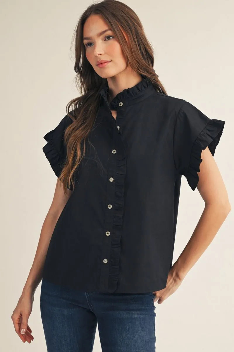 Ruffle Detail Black Top