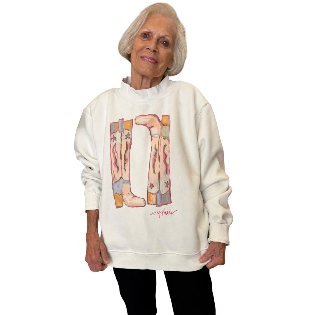 Cowgirl Boots Mockneck Sweatshirt | One Size Fits Most