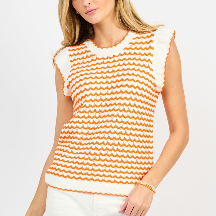 Orange and White Sleeveless Crochet Top