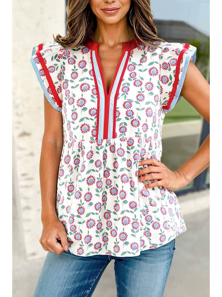Floral Flutter Print Blouse