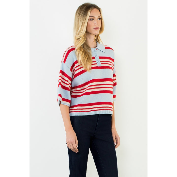 Sarah Stripe Collared Sweater Top