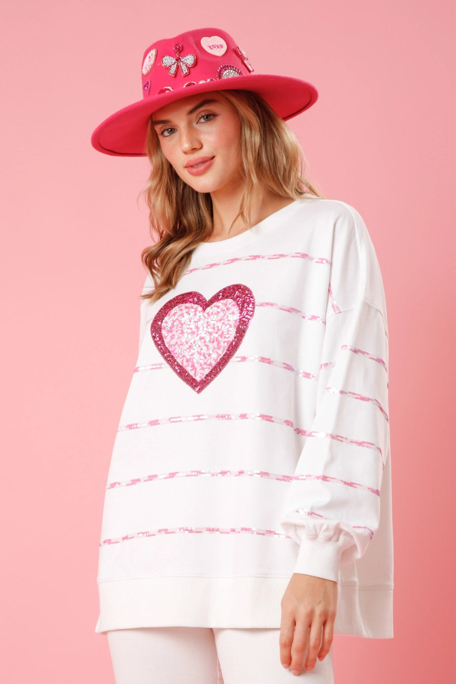 Stripe Sequin Heart Sweatshirt