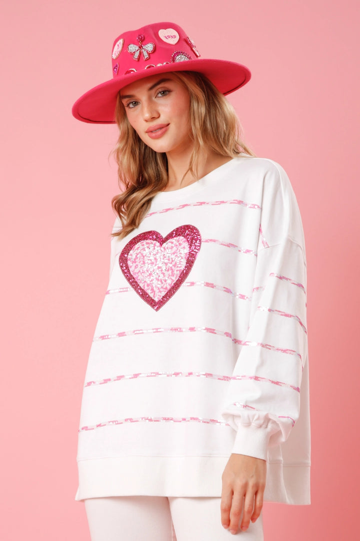 Stripe Sequin Heart Sweatshirt