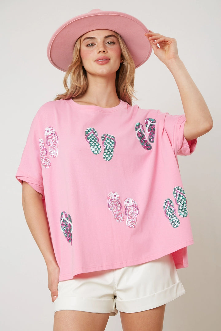 Sequin Flip Flop Short Sleeve Tee