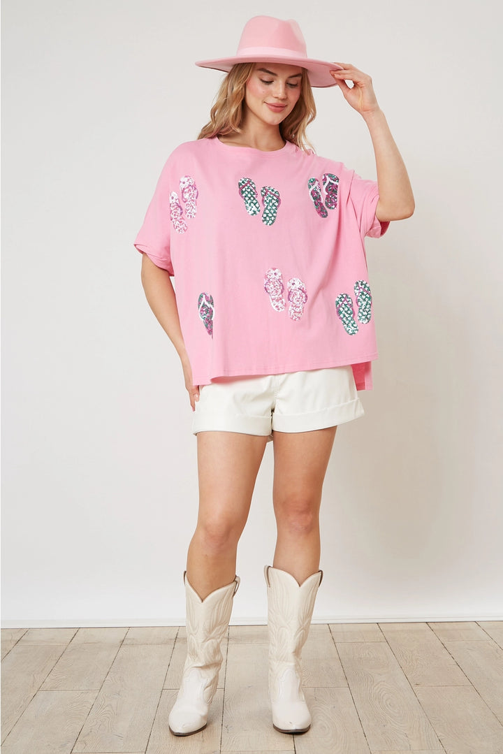 Sequin Flip Flop Short Sleeve Tee