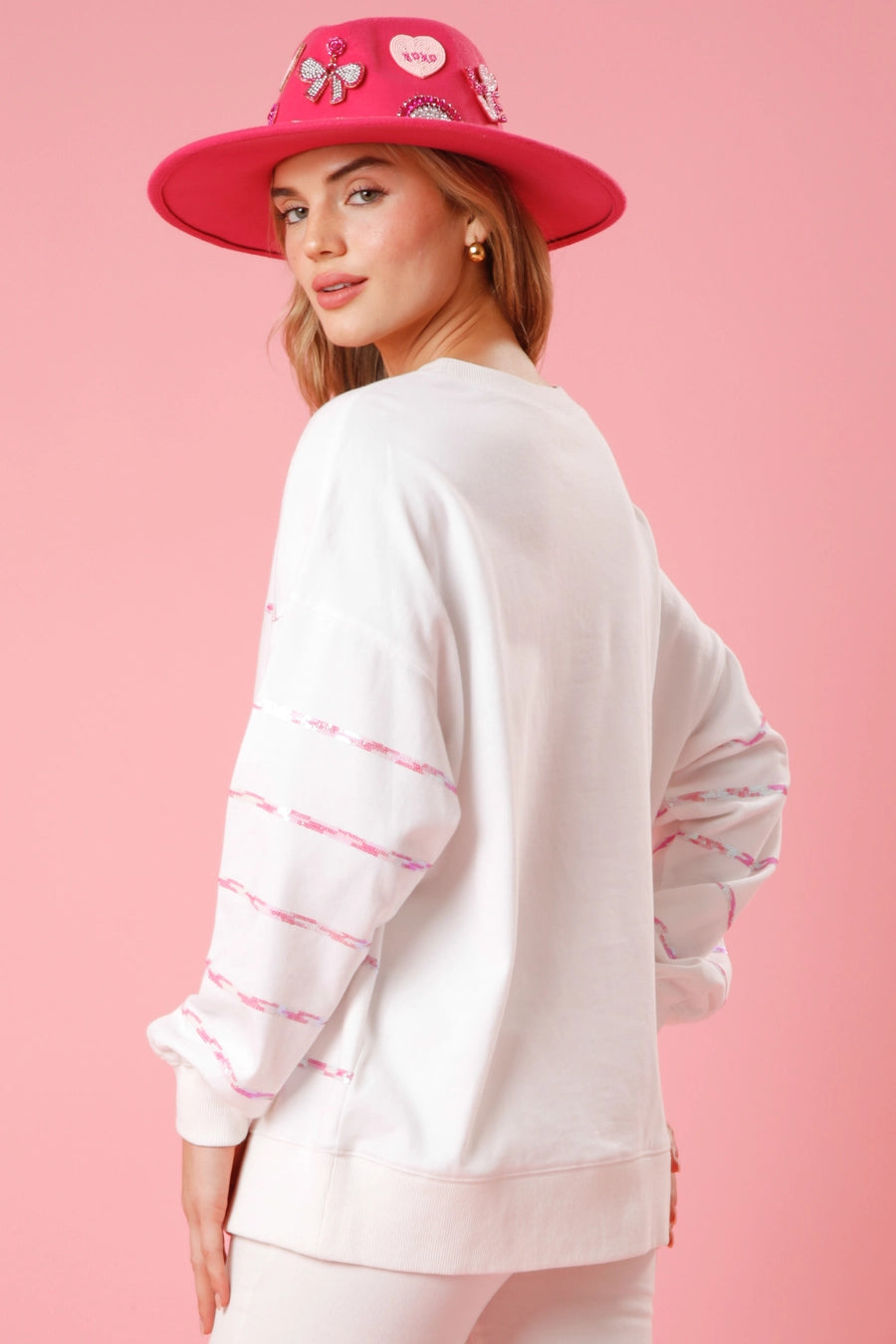 Stripe Sequin Heart Sweatshirt