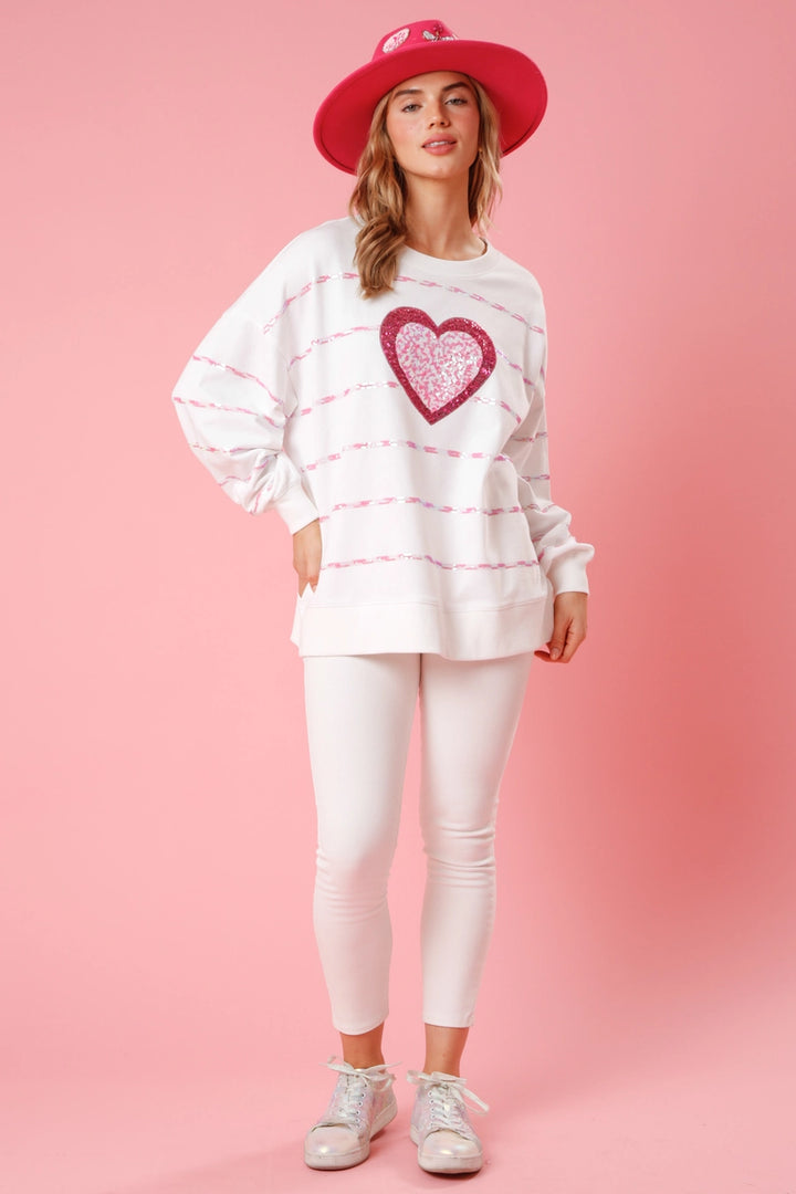 Stripe Sequin Heart Sweatshirt