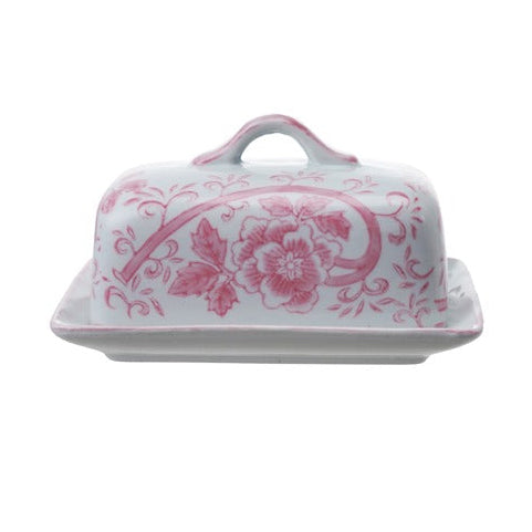 Pink Stoneware Butter Dish