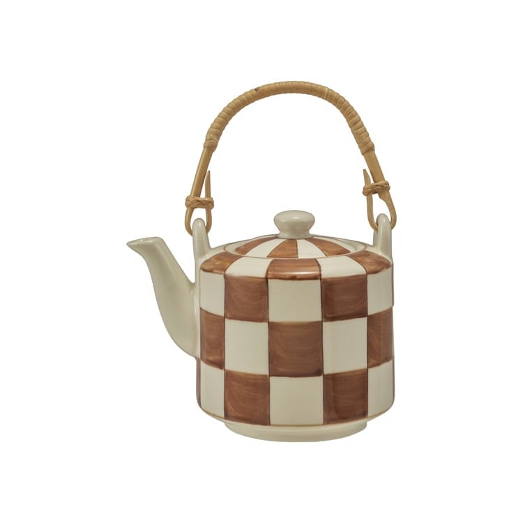 7"L x5-1/2"H Stoneware Teapot w Checked