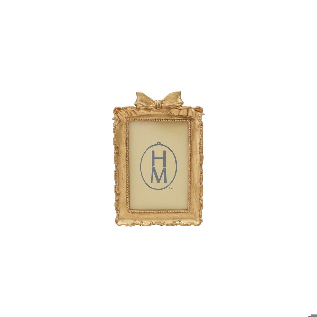Resin Photo Frame W Bow, Gold Finish