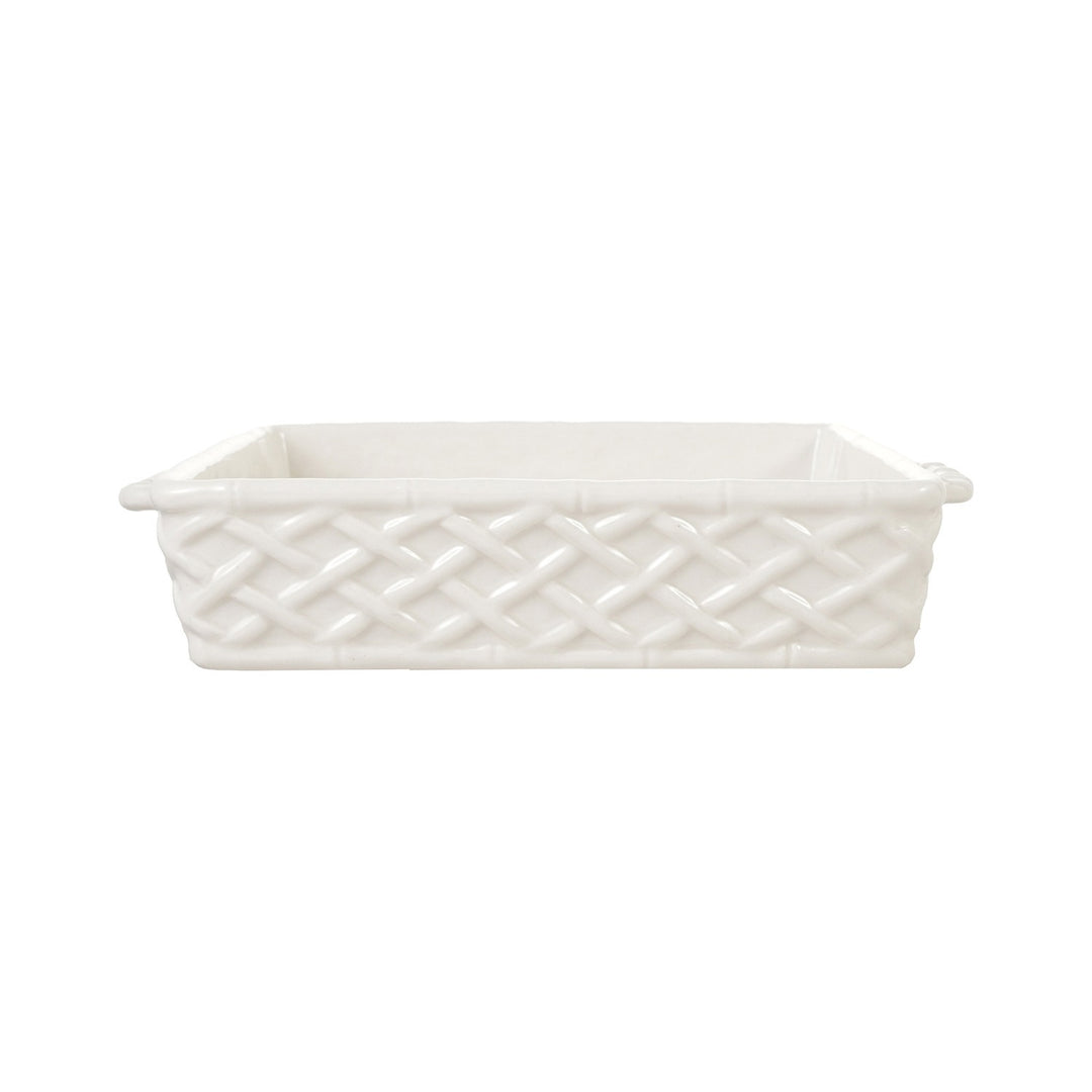 Stoneware Basket Weave Baker W Handles