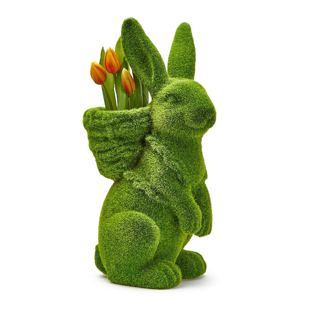 Faux Moss Bunny with Two Baskets Planter