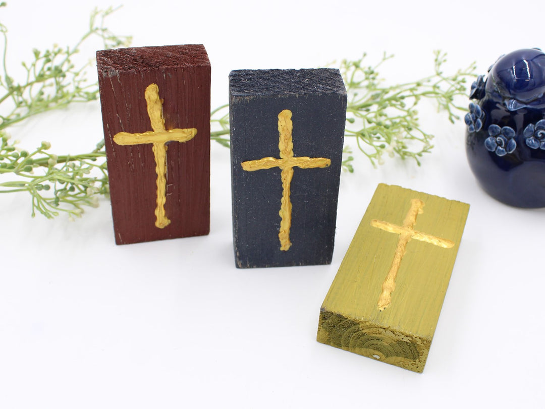 Wood Block with Handpainted Cross 2x4