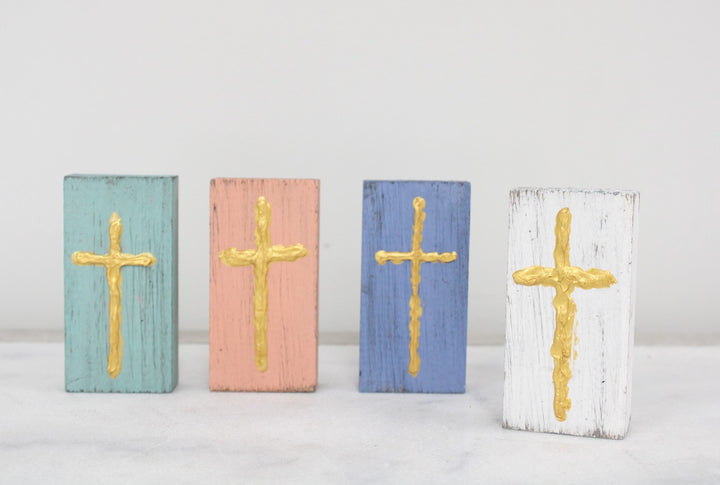 Wood Block with Handpainted Cross 2x4