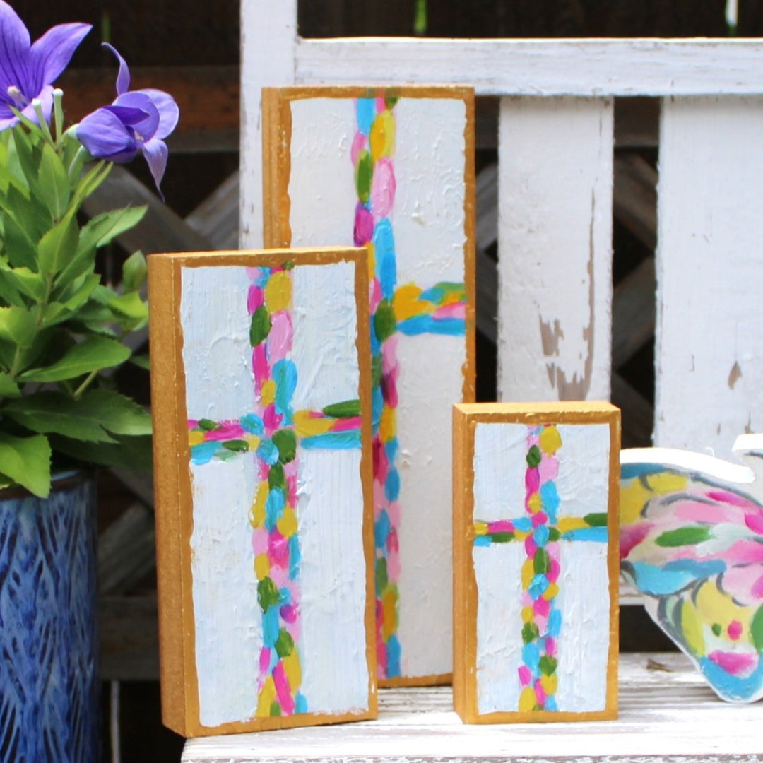 Festive Cross on Wood Block