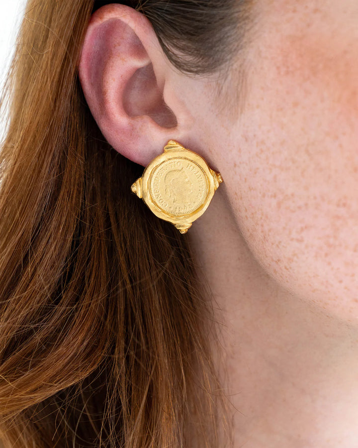 Handcast Gold Coin Earring