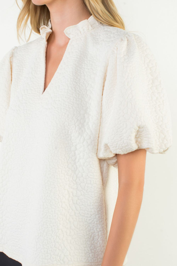 Ivory Textured Puff Sleeve Top