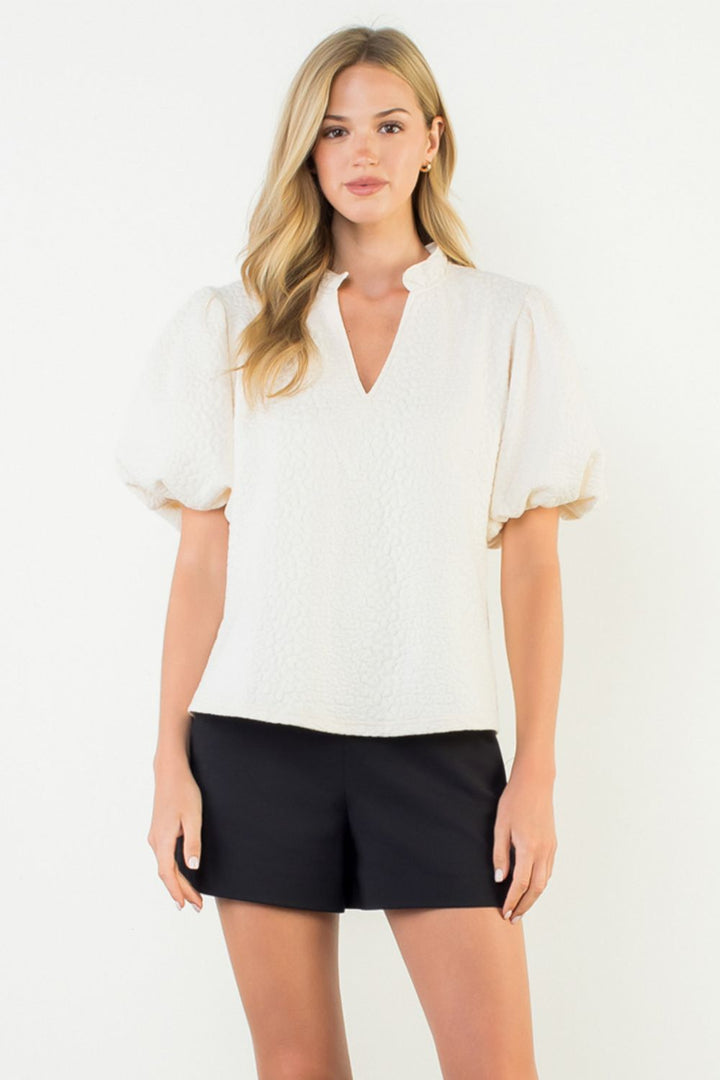 Ivory Textured Puff Sleeve Top