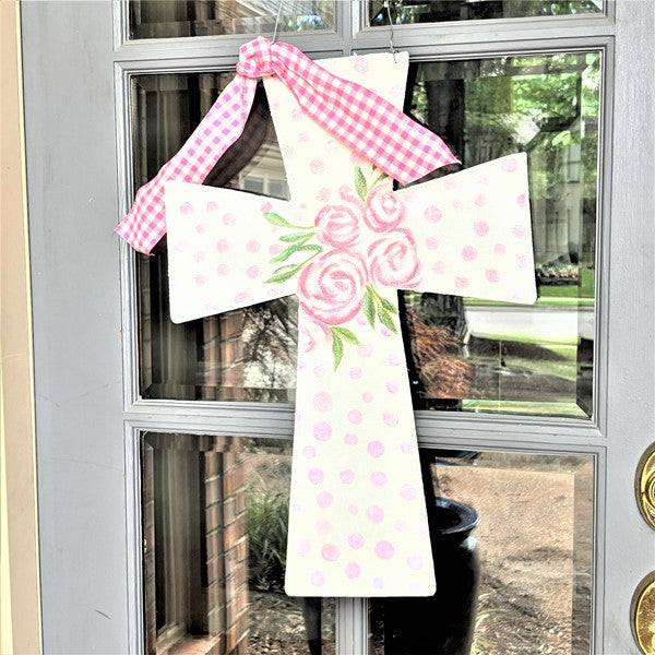 Floral Cross Burlap Door Hanger