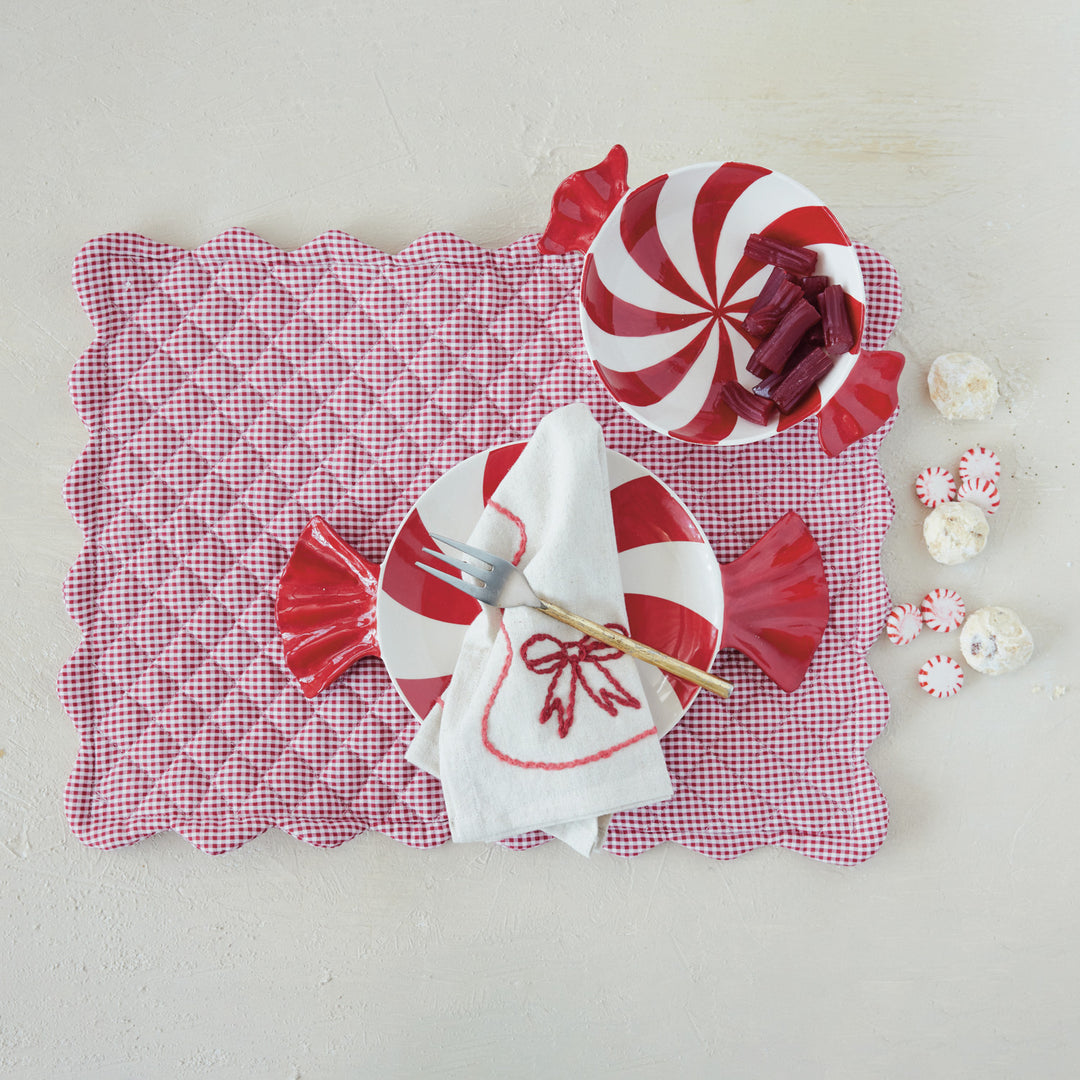 Ceramic Candy Shaped Plate | Red &amp; White